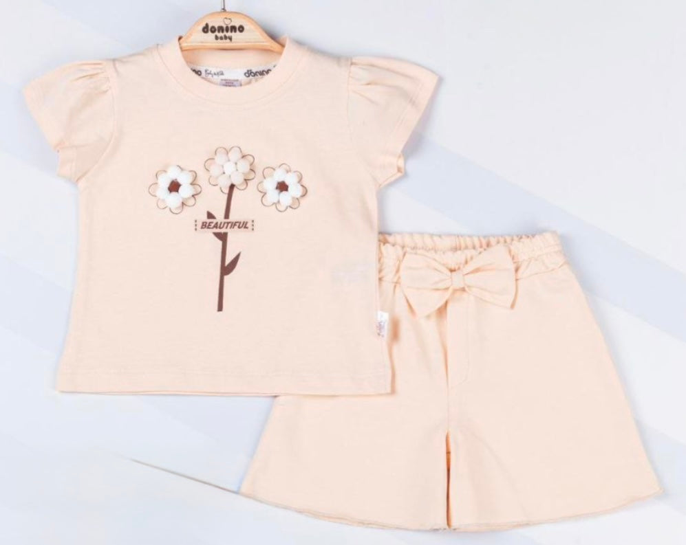 Donino طقم طفلة مكون من قطعتين باللون البيج من