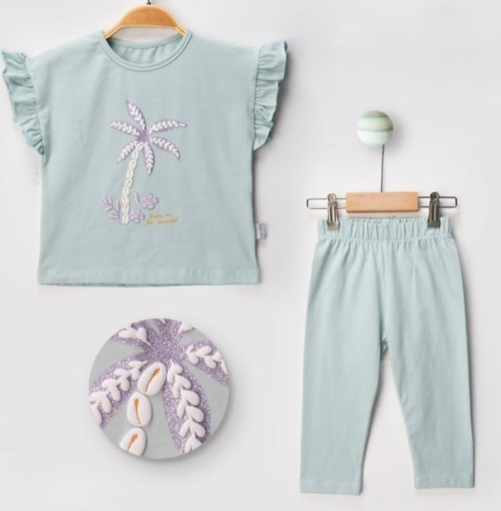 طقم طفلة برسمة نخلة باللون الازرق من Flamindo