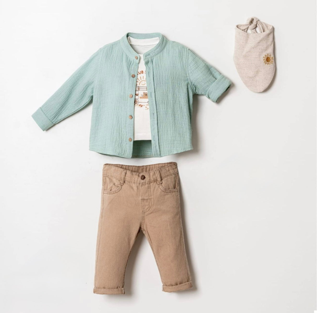 لبس طفل رضيع مكون من 4 قطع باللون الأخضر والبني من COCOSISSS
