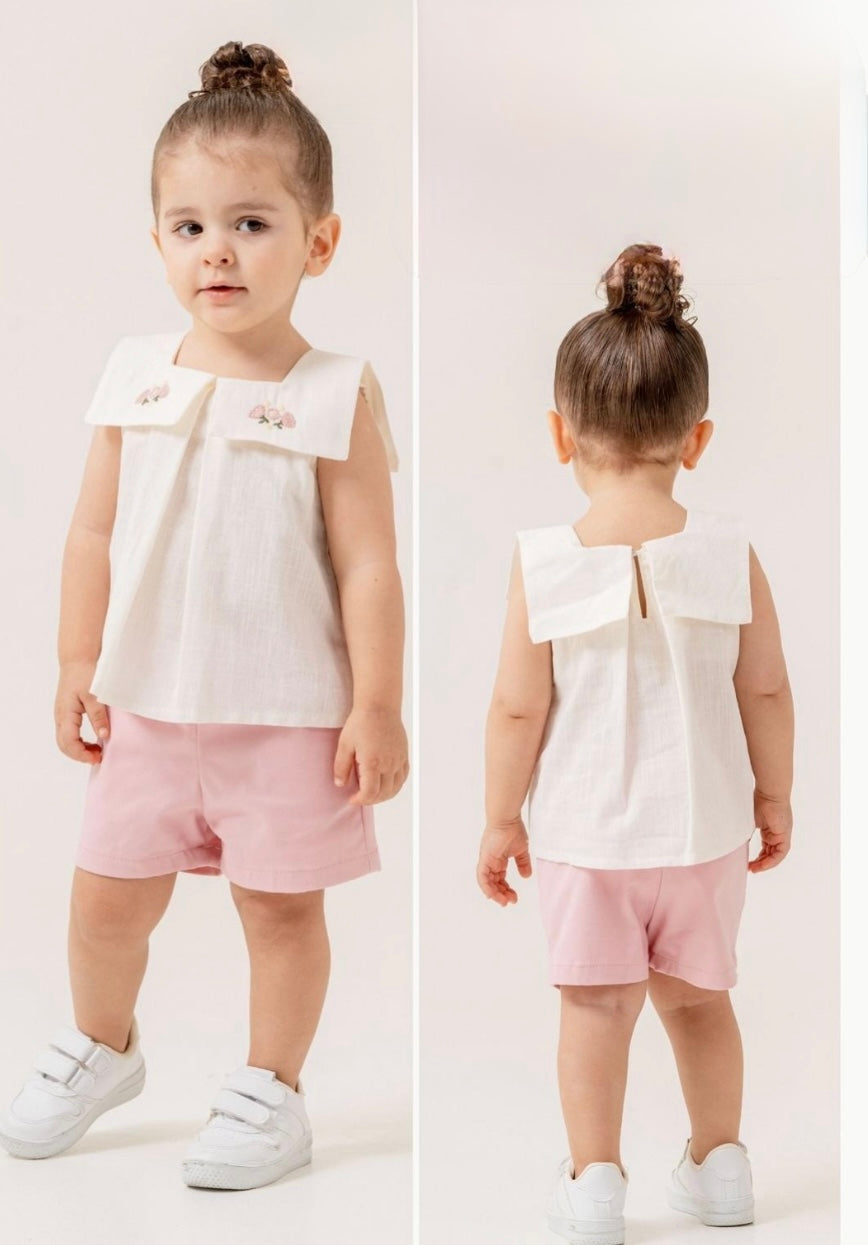 طقم مكون من قطعتين باللون الأبيض والوردي من MP