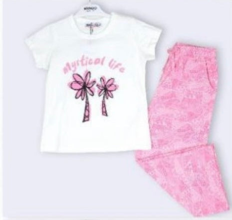 طقم فتاة مكون من قطعتين من Mundolia باللون الأبيض والوردي