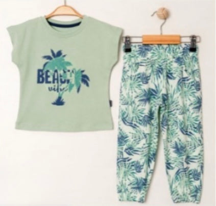 Miniworld طقم طفلة باللون الأخضر والازرق من