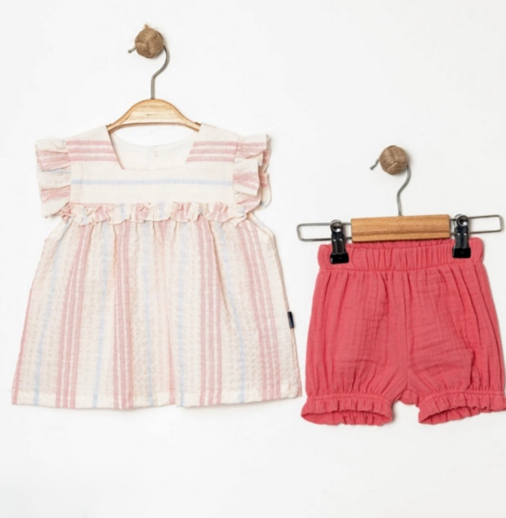 طقم طفلة مخطط باللون الوردي والازرق من Miniworld