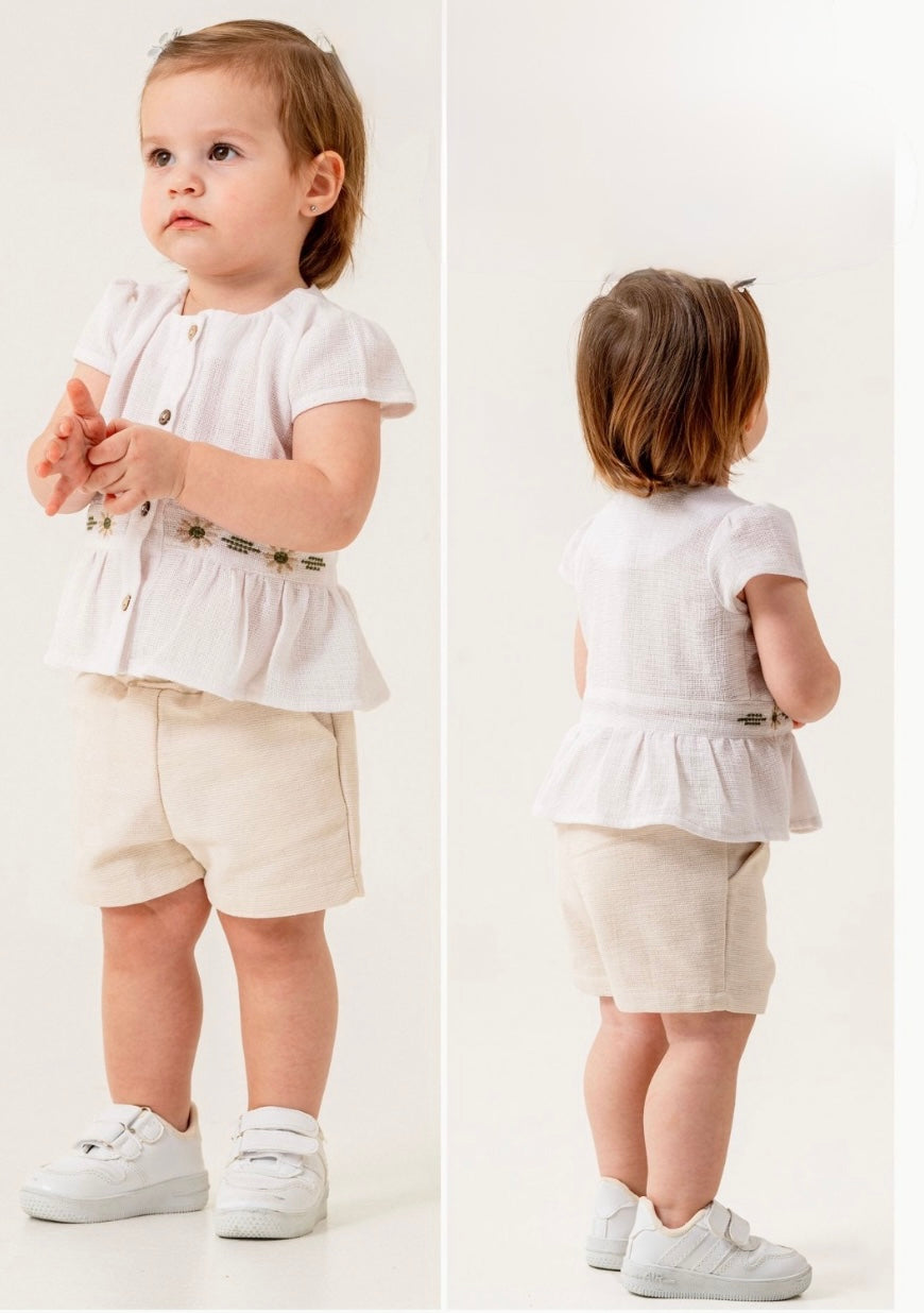 طقم مكون من قطعتين باللون الأبيض والبيج من MP