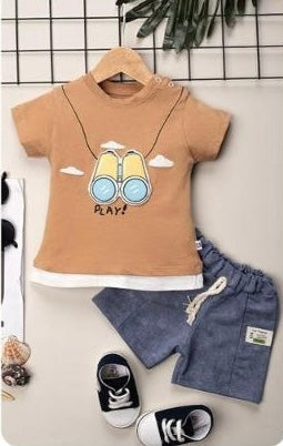 طقم طفل مكون من قطعتين باللون البني والازرق من Anilco