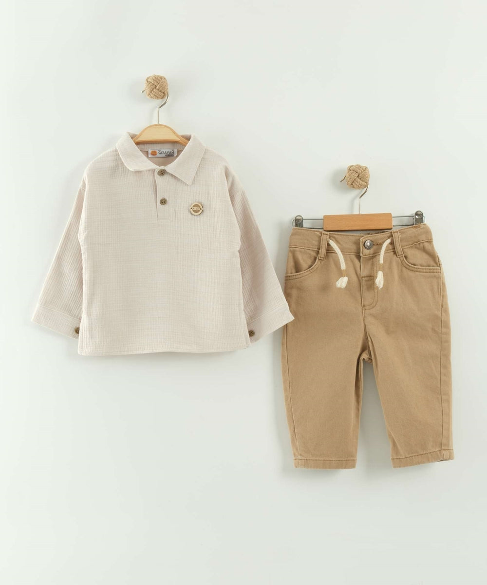 طقم طفل مكون من قطعتين باللون البيج والبني من Karavan