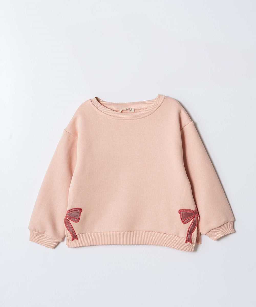 Tuffy بلوزه فتاة سميكه باللون الوردي برسمة فيونكة من