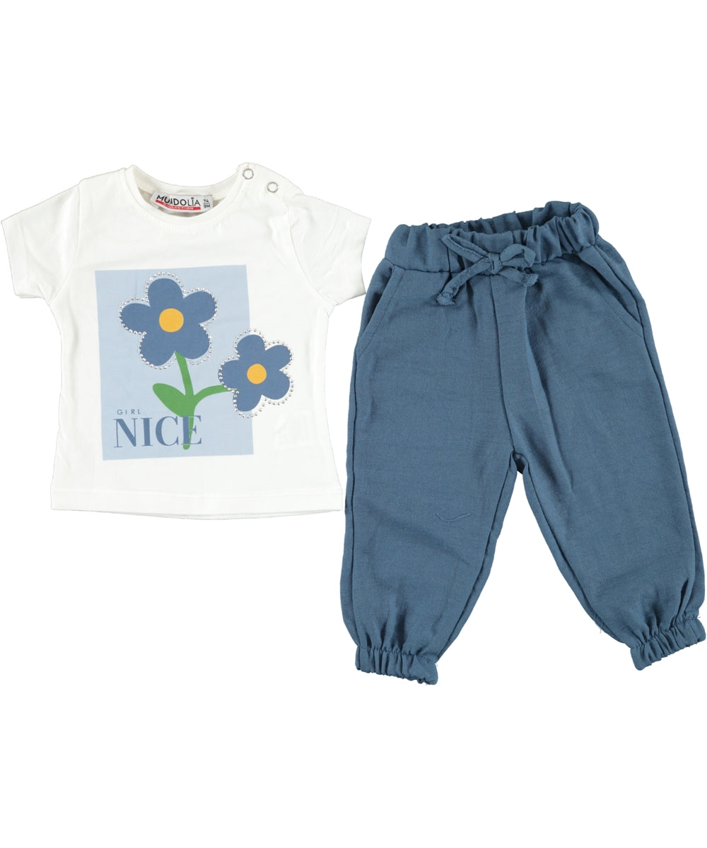 طقم طفلة مكون من قطعتين برسمة وردة زرقاء من Mundolia