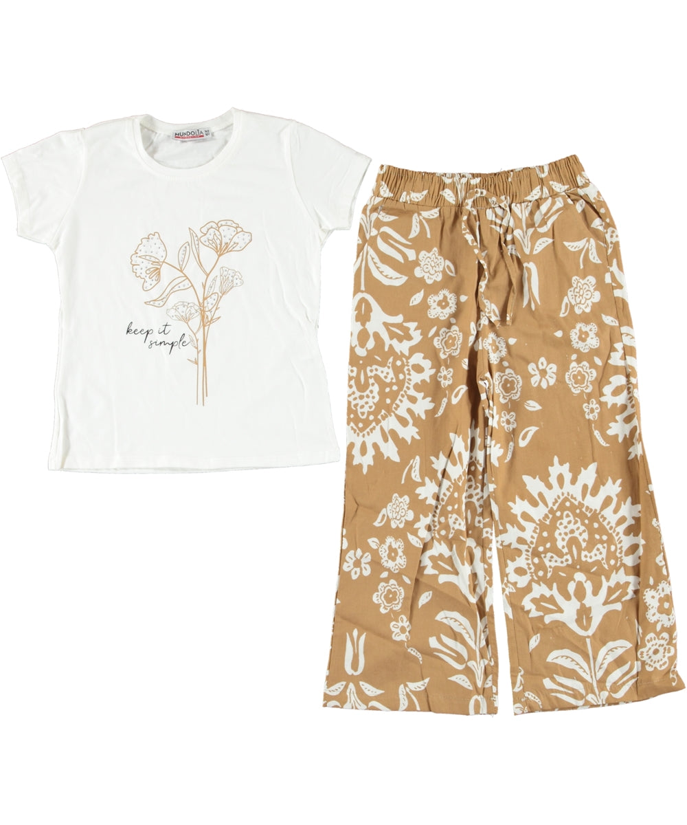 طقم فتاة مكون من قطعتين باللون الأبيض والبني من Mundolia