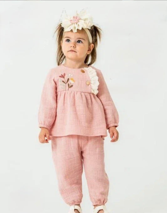 طقم طفلة باللون الوردي مع ربطة شعر من  MINIBORN