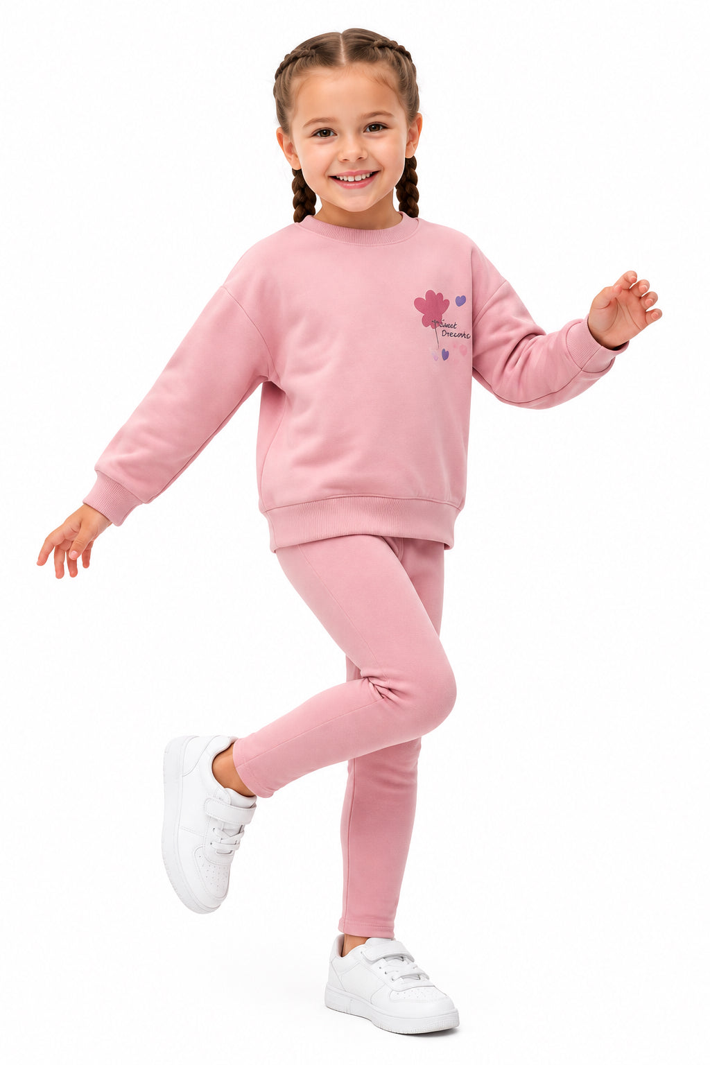طقم بناتي  قطعتين سويت شيرت ورود وبنطلون وردي من Kidsr