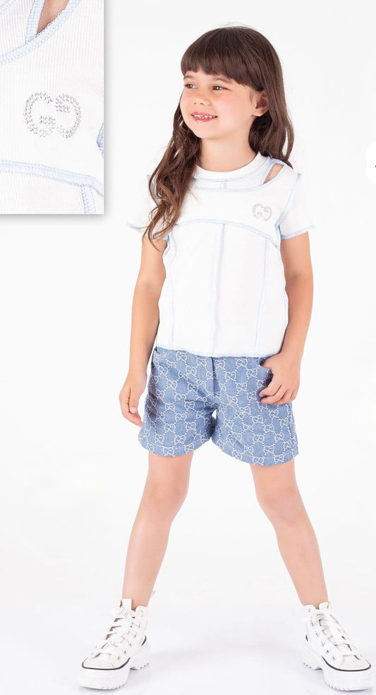 NMG kids  طقم بنت مكون من قطعتين باللون الابيض و الازرق من