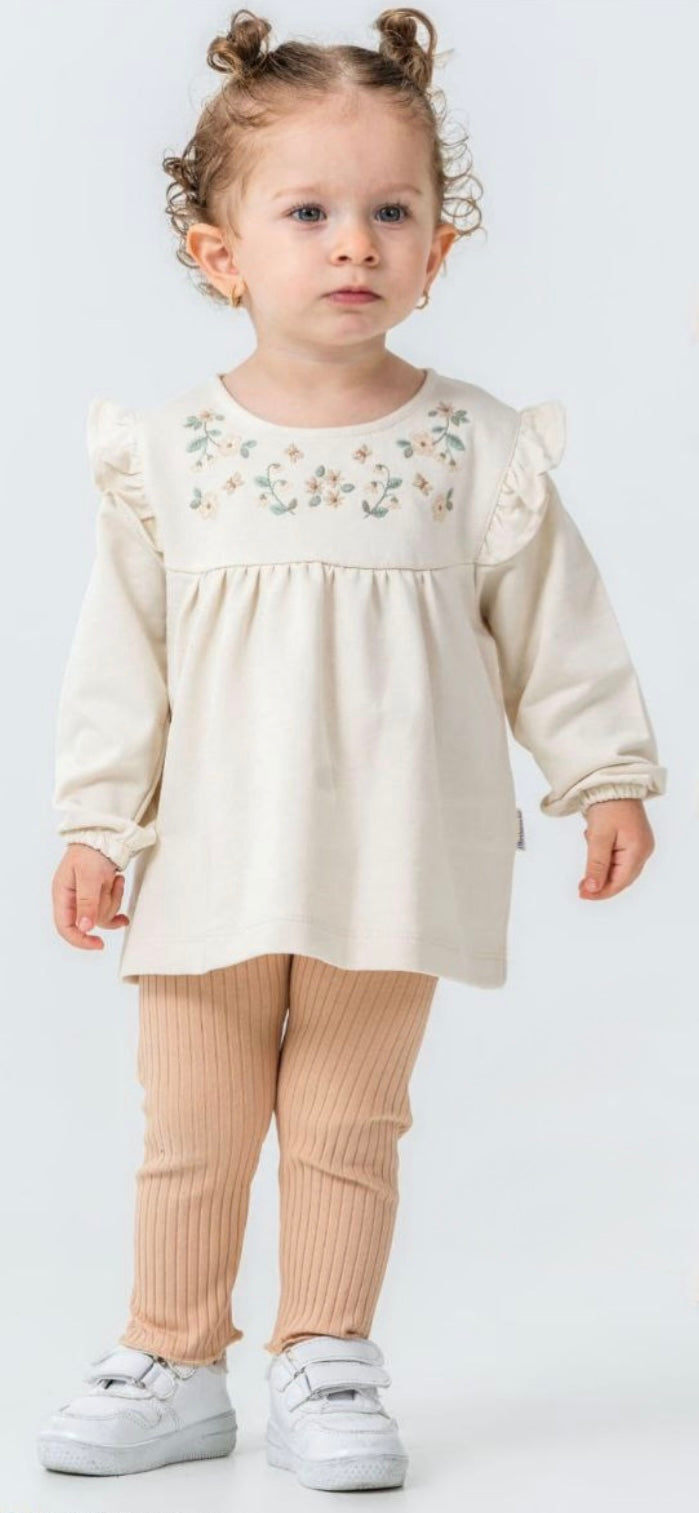 طقم مكون من قطعتين باللون البيج برسمة ورود من  Miniworld