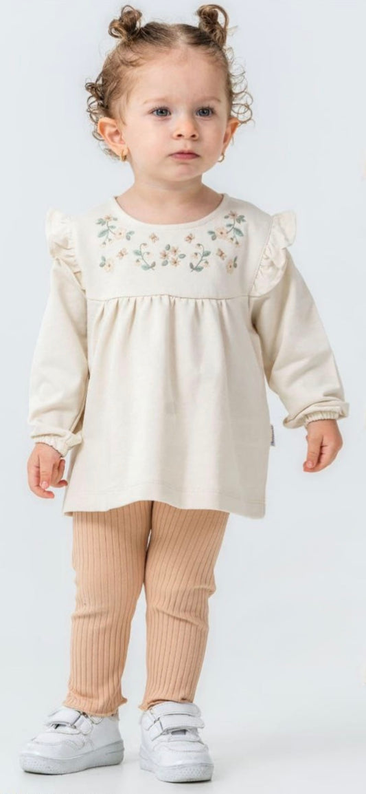 طقم مكون من قطعتين باللون البيج برسمة ورود من  Miniworld