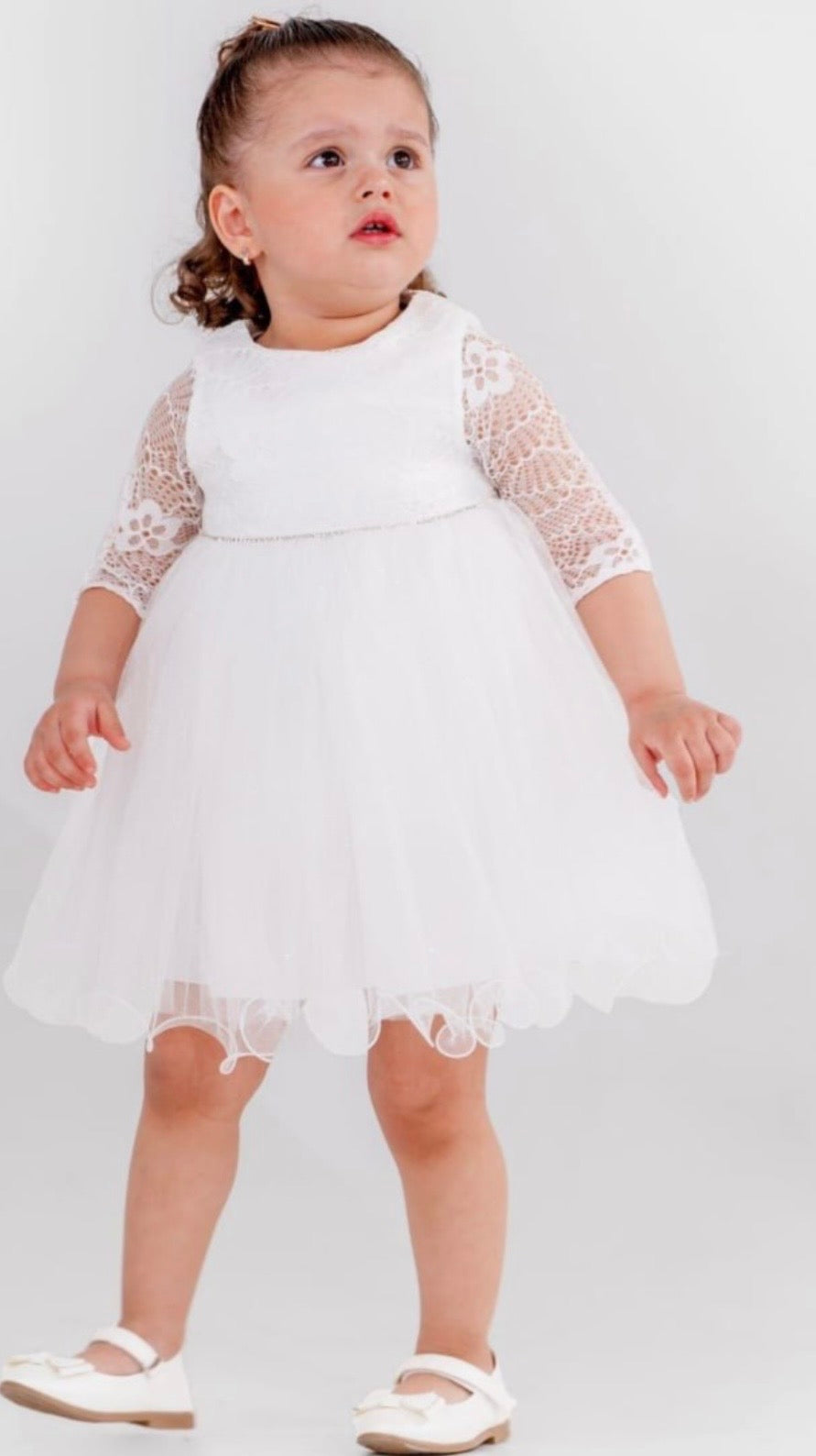 ERAY فستان طفلة دانتيل باللون الابيض مع ربطة شعر من
