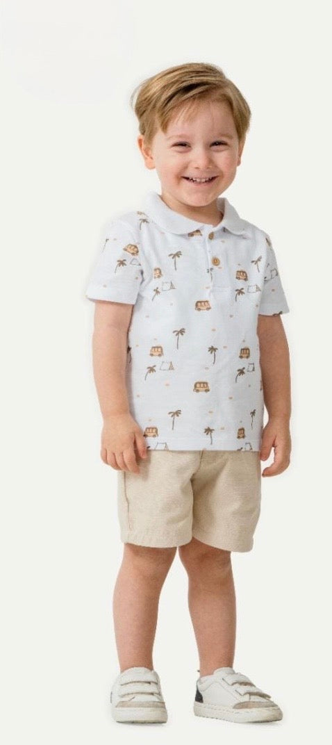 طقم مكون من قطعتين باللون الأبيض وشورت بيج من  SANI