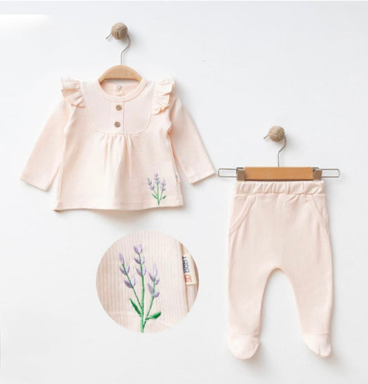 طقم  مكون من قطعتين باللون الوردي برسمة لافندر من  SDBABY