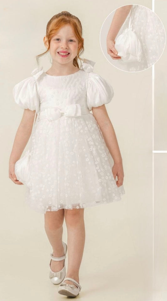 ERAY فستان بنت منفوش باللون الأبيض مع شنطة من